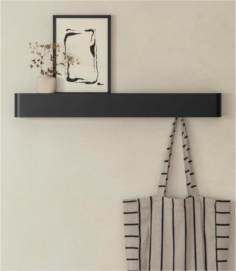 Thuys – Kapstok Modern – Wandkapstok – Met Verborgen Haken En Plank – Deurhanger – Robuuste Kledingrail – Zwart