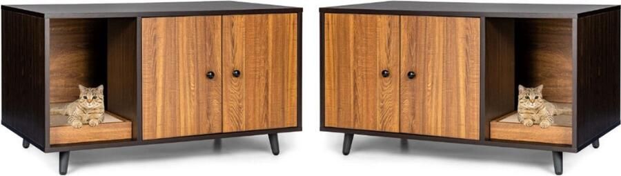 Thuys – Kattenbak Kast – Met Deurtjes – Kattenmand – Halmeubel – Dierenhuis – Nachtkastje – Dressoir – Kattenhok – Bijzetkastje – Krabpaal – Katten Mand – 90 x 50 x 50 cm