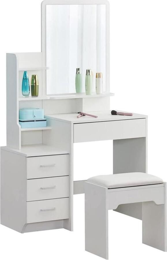 Thuys Luxe Kaptafel – Voor Vrouwen & Meisjes – Make Up Tafel – Met Verlichting en Spiegel – Inclusief Kruk – Stijlvol & Functioneel – Wit