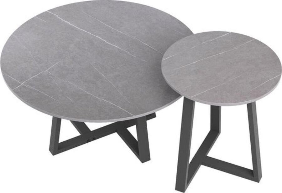 Thuys Luxe Salontafel – Koffietafel – Set van 2 – Ronde Moderne Tafel – Marmer Look – Modern Design – 80 & 60 CM Diamater Onderhoudsvriendelijk