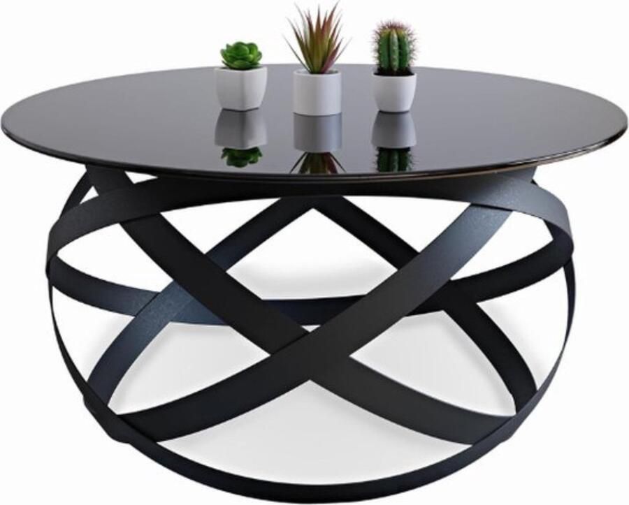Thuys Luxe Salontafel – Koffietafel – Woonkamer – Bijzettafel – Industrieel – Bolvormig Frame – Modern Design – Stijlvol – Zwart