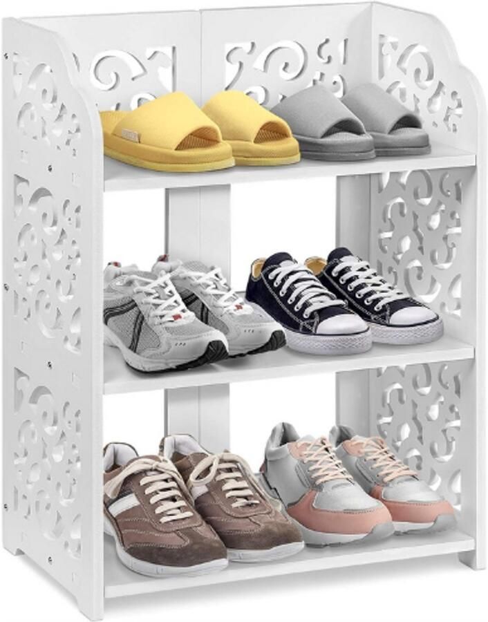 Thuys – Schoenenkast Wit Barokstijl – Met 3 Lagen – Compact Schoenenmeubel 40 x 23 x 51 cm – Klassiek Design