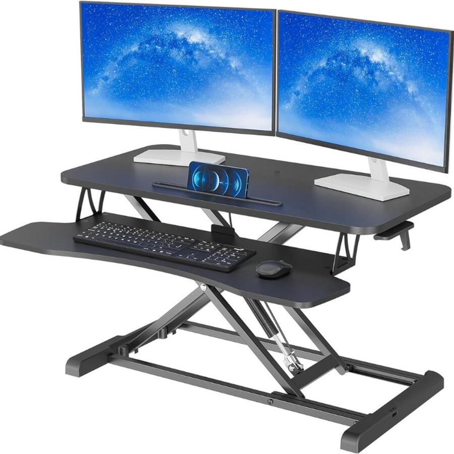 Thuys – Sit – Stand Bureau Converter – In Hoogte Verstelbaar – Dubbel Laags Computer Werkstation – Tot 15kg
