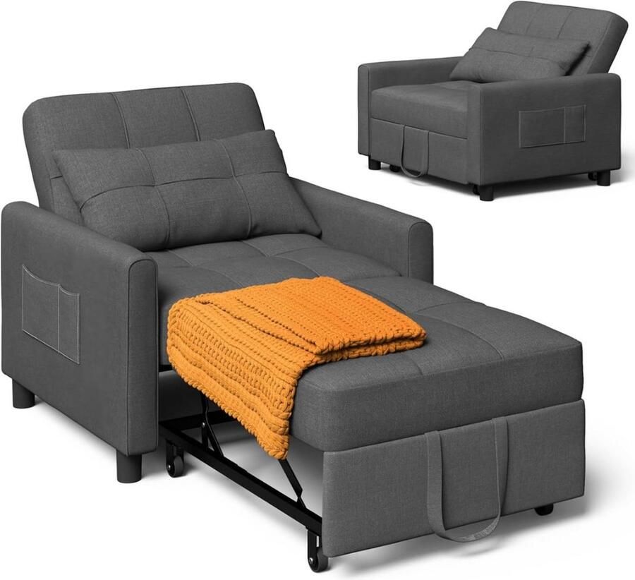 Thuys – Slaapbank 1 Persoons – 3 In 1 Bank Met Slaapfunctie – Verstelbare Bedbank – Donkergrijs