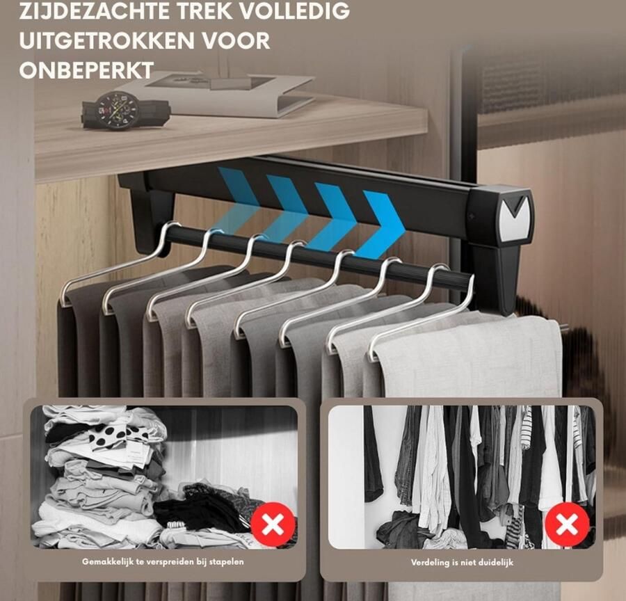 Thuys – Uitschuifbare Broekhouder – Verstelbare Kledingroede – Garderobestang 25 – 61 cm