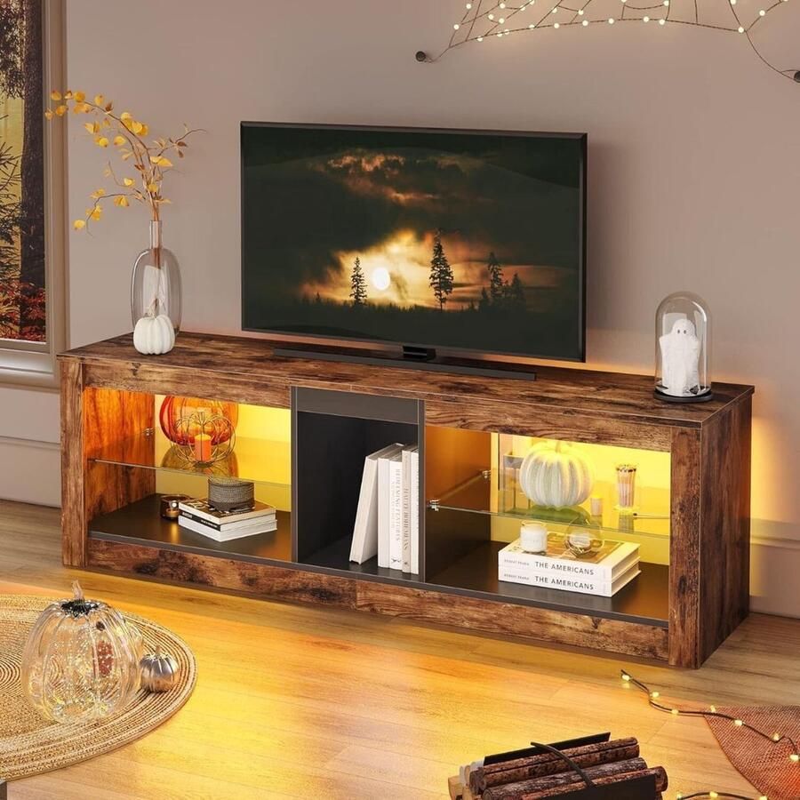 Thuys – Vitrinekast Met Led Verlichting – Opbergkast – Verzamelkast – 140 x 35 x 47cm – Bruin