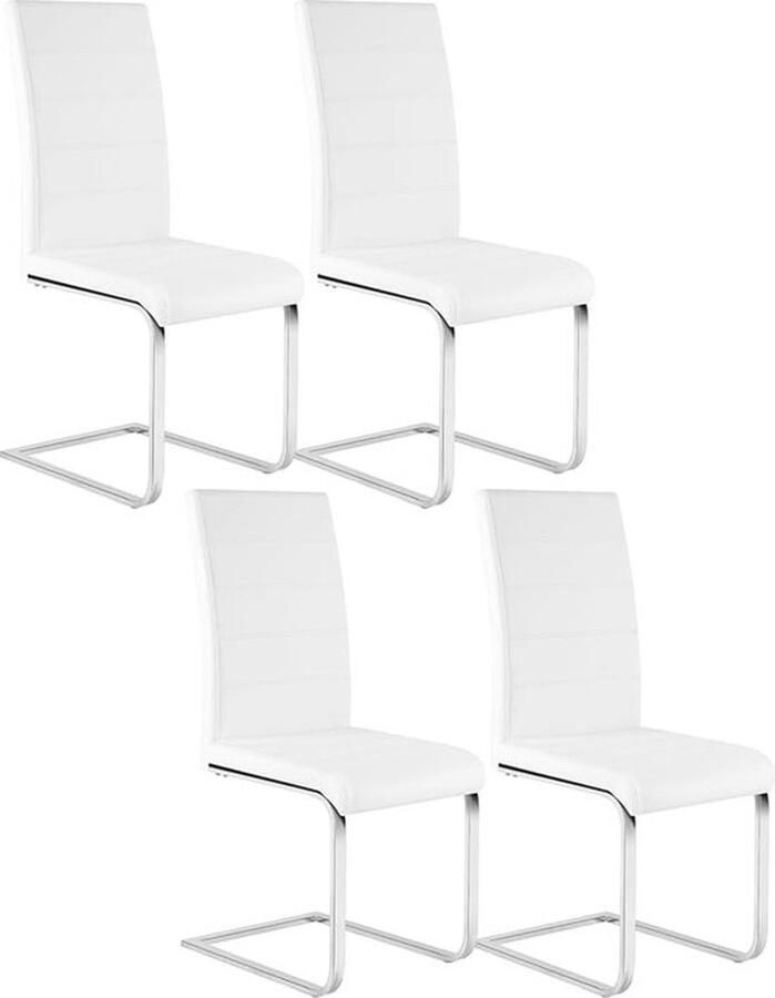 Tidak Eetkamerstoelen schommelstoel cantilever stoel keukenstoel gestoffeerde stoel met hoge rugleuning kunstleer voor eetkamer eettafel keuken woonkamer kantoor wit BH378ws-4