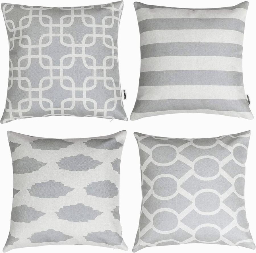 TIDWIACE Set van 4 kussenslopen duurzaam katoen linnen grijs huisdecoratie kussenslopen geometrische kussenslopen voor bank en slaapkamer 45 x 45 cm