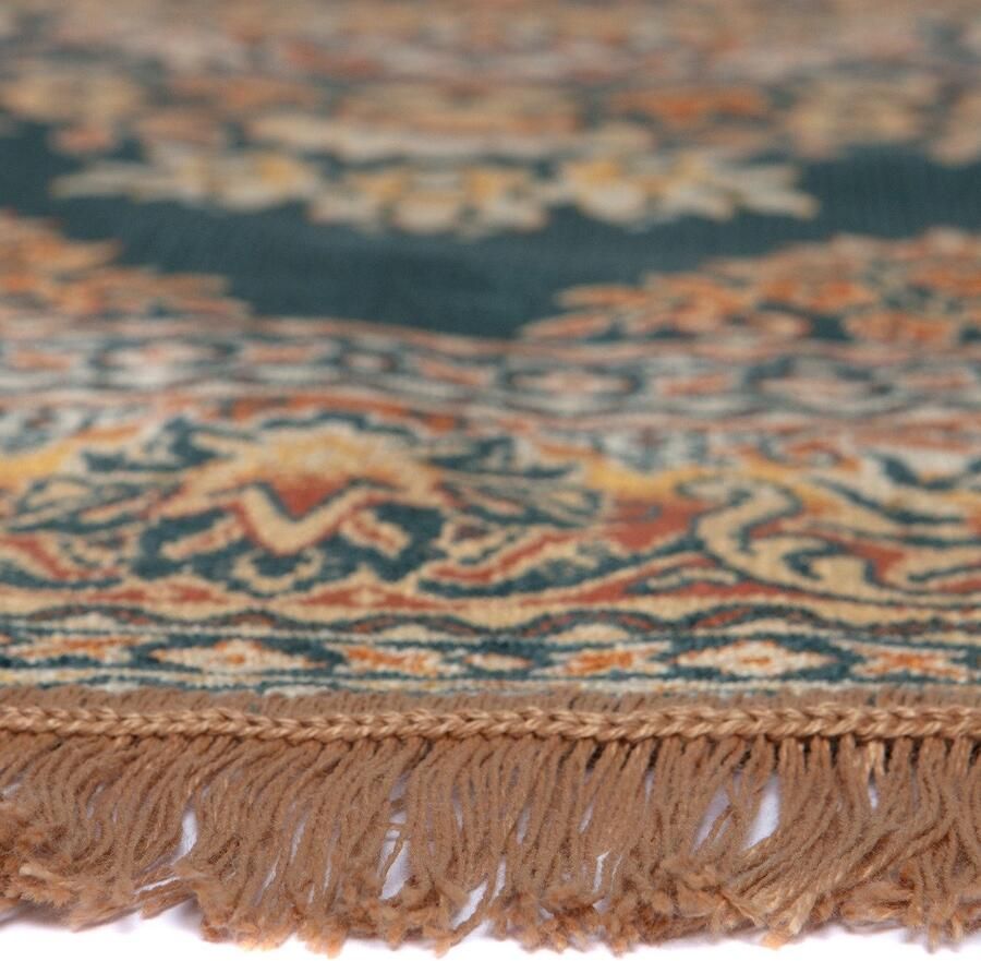 Tier Vintage Vloerkleed Rond Brissac Geel Oranje Groen met franjes Geel Groen Oranje Viscose