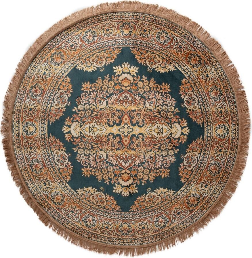 Tier Vintage Vloerkleed Rond Brissac Geel Oranje Groen met franjes Geel Groen Oranje Viscose Rond 160 Ø (M)
