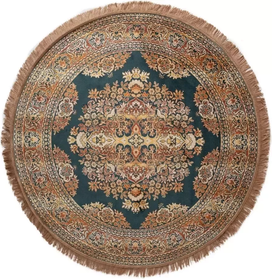 Tier Vintage Vloerkleed Rond Brissac Geel Oranje Groen met franjes Geel Groen Oranje Viscose