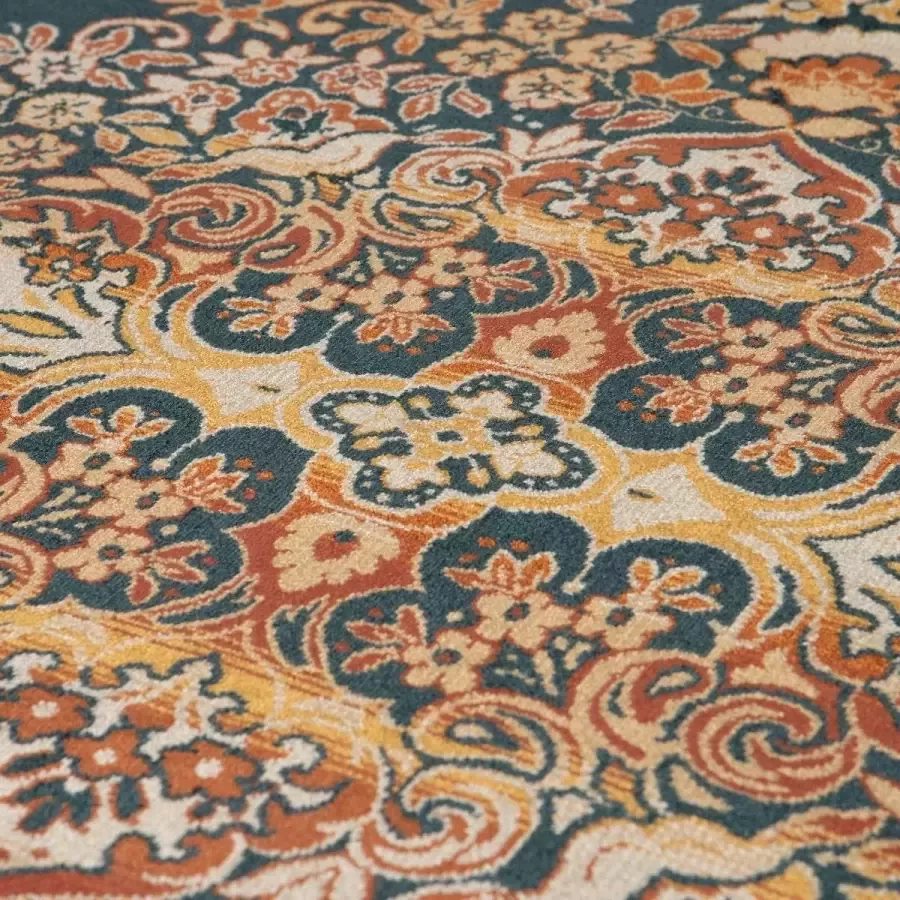 Tier Vintage Vloerkleed Rond Brissac Geel Oranje Groen met franjes Geel Groen Oranje Viscose Rond 160 Ø (M)