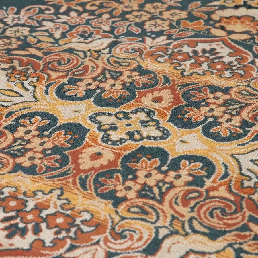 Tier Vintage Vloerkleed Rond Brissac Geel Oranje Groen met franjes Geel Groen Oranje Viscose Rond 200 Ø (L)