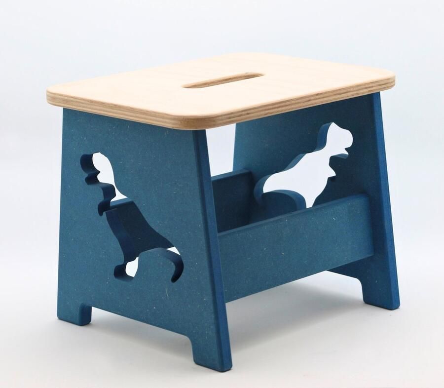 TieWood Houten kruk voor kinderen Kinderkruk Opstapje Blauw Dino