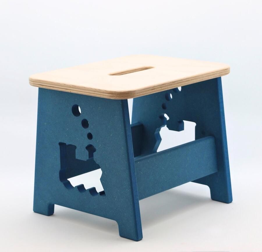 TieWood Houten kruk voor kinderen Kinderkruk Opstapje Blauw Trein