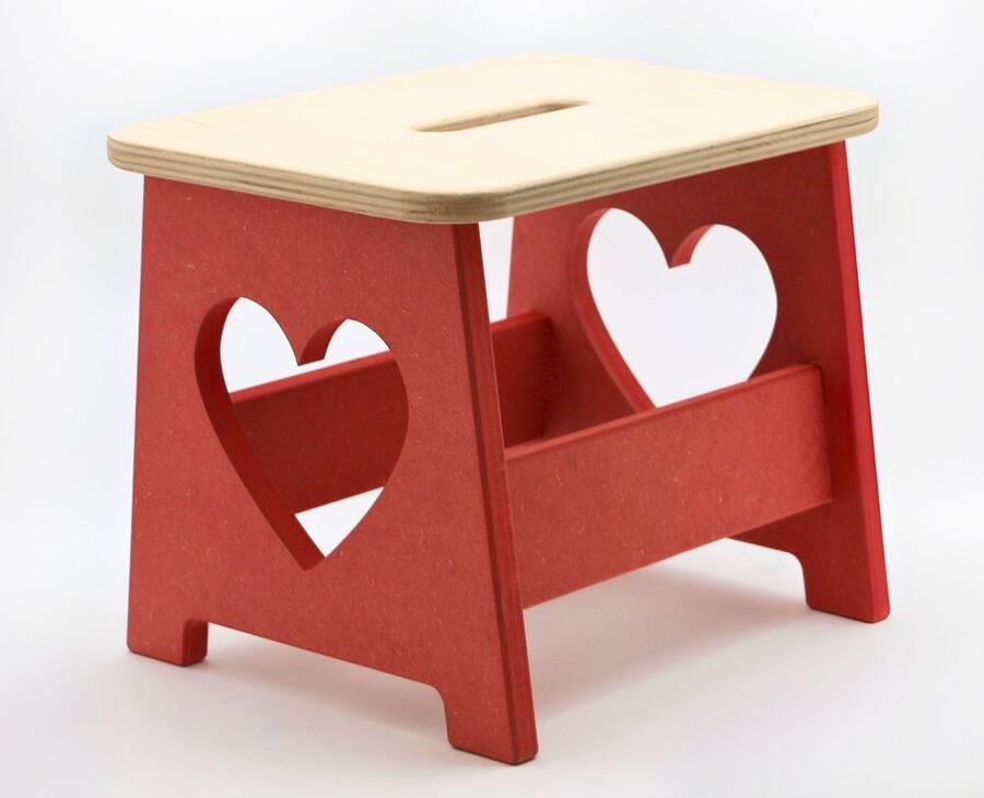 TieWood Houten kruk voor kinderen Kinderkruk Opstapje Rood Hartje