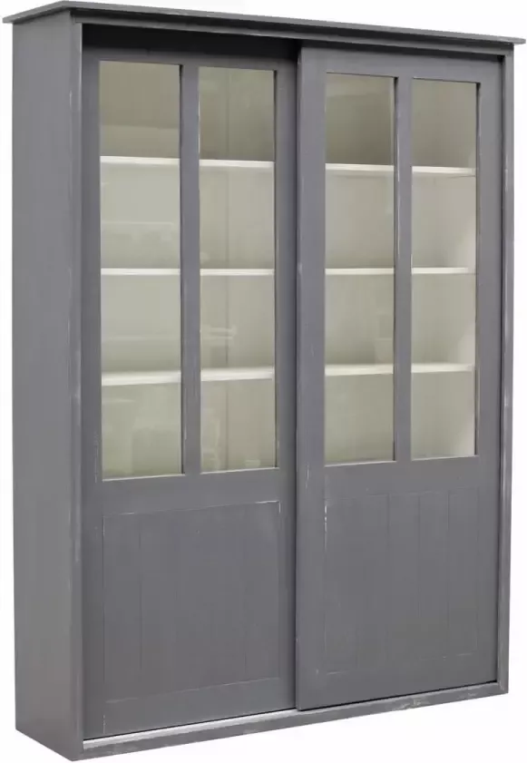 Timzowood Living Vitrine schuifdeurkast met glas antraciet doorgeschuurd