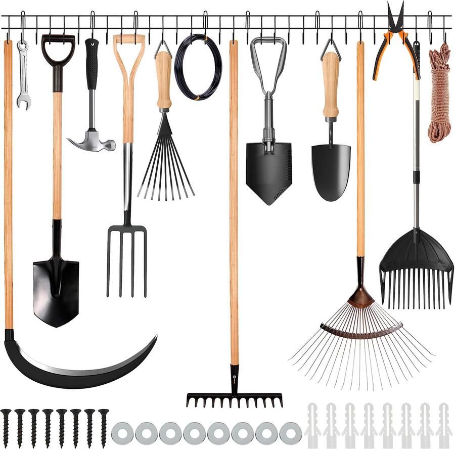 Tinyyo Belle Vous 4 Stuks Tuin Organizer Rek 40 5 cm Zware Kwaliteit Muur Gemonteerde Gereedschap Houder voor Tuin Gereedschap Schoppen Harken Bezem Dweil Slang & Touw Garage Schuur Haak Opslag