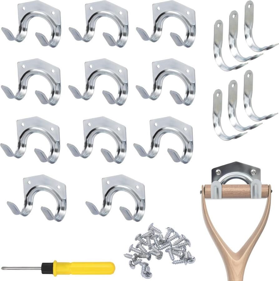 Tinyyo Belle Vous Garage Garden Tool Storage Hooks (18 Pack) Wall Mount Double Single Utility Hangers Heavy-Duty Organisers for Shed Ladder & Warehouse