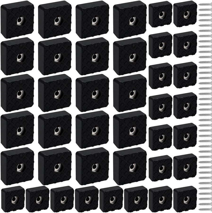 Tinyyo Belle Vous Zwarte Vierkante Rubberen Meubel Vloerblokjes met Schroeven (40 Stuks) 22mm en 30mm – Zwaar Opschroefbaar & Antislip Blok – Stoel- Bureau- & Tafelpoot Beschermers voor Tapijt en Hardhout