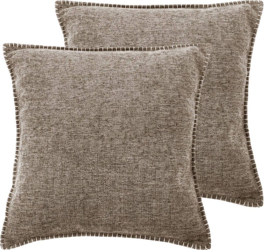 Tiseco Home Studio Kussen DAMIAN (gevuld) SET 2 100% polyester met rits hoes is wasbaar voor bank zetel bed of stoel Vierkant 45x45 cm Vintage Khaki