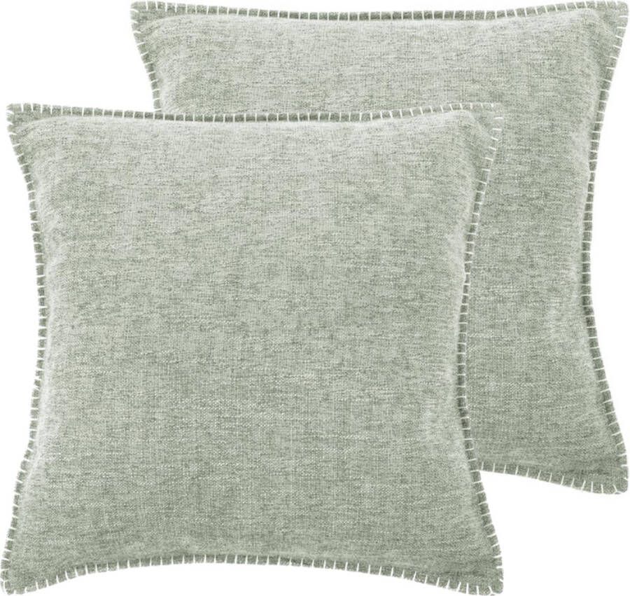 Tiseco Home Studio Kussen DAMIAN (gevuld) SET 2 100% polyester met rits hoes is wasbaar voor bank zetel bed of stoel Vierkant 45x45 cm Saliegroen