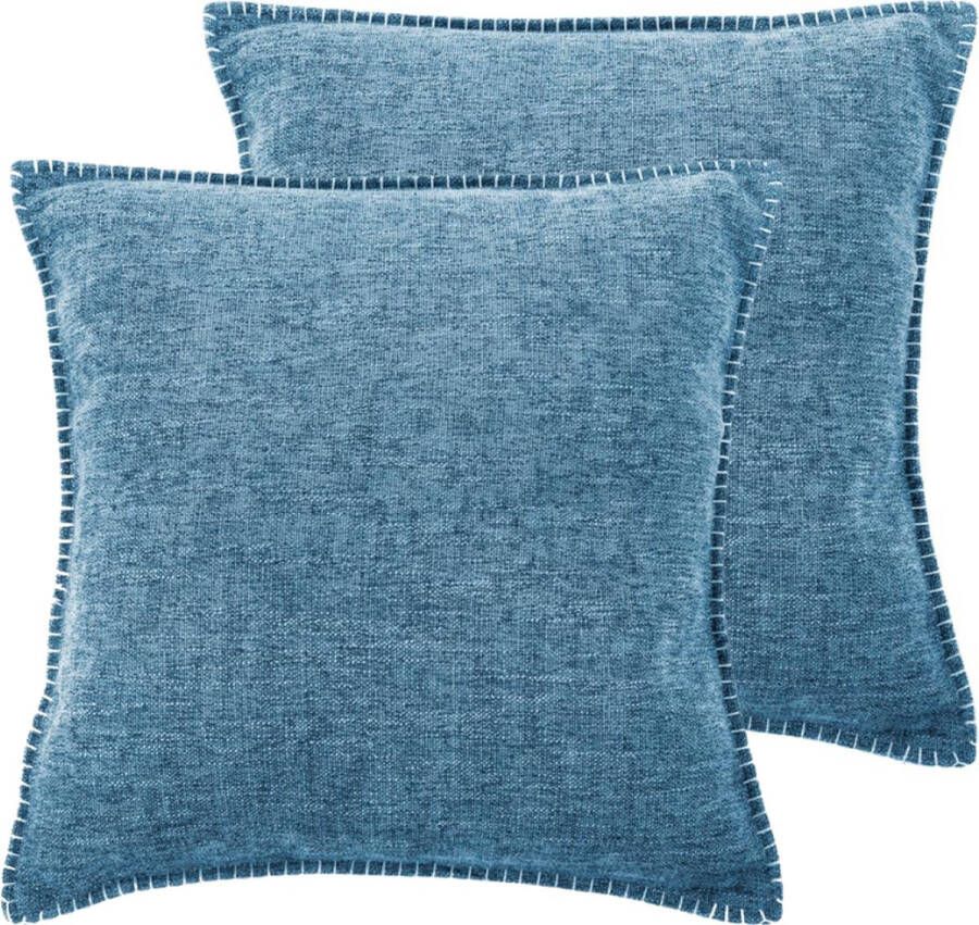 Tiseco Home Studio Kussen DAMIAN (gevuld) SET 2 100% polyester met rits hoes is wasbaar voor bank zetel bed of stoel Vierkant 45x45 cm Blauw