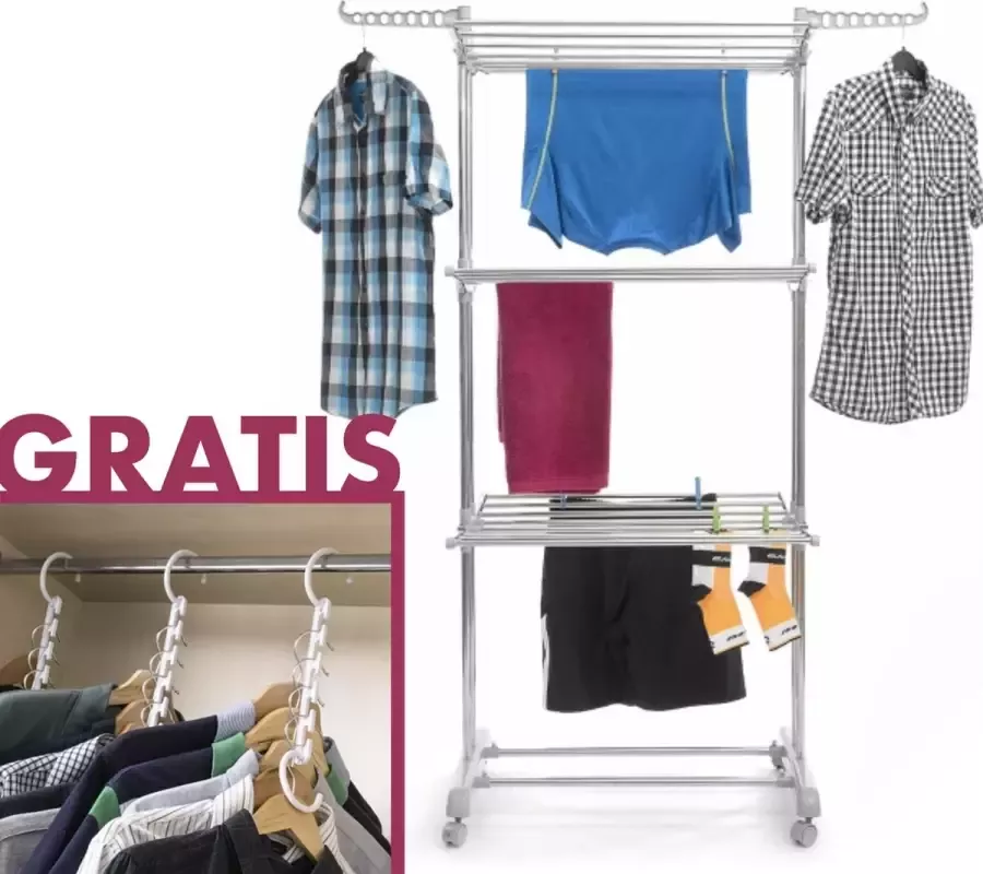 TJ Store droogrek inklapbaar droogrek wasrek inklapbaar wasrek inklapbaar op wieltjes + GRATIS ORGANIZER VOOR 40 ITEMS GRATIS