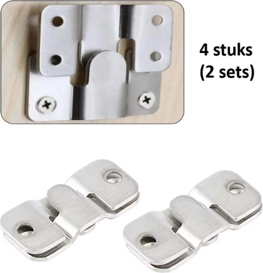 TLVX 2 sets Sterke Meubel Klem Connectors Zilver 44mm x 19mm – Ophangsysteem Kast – Keukenkastjes – Fotolijsten – Bankstel samenvoegen – Beugel interlock – Muurhaken – RVS Bevestiging Gesp – Ophangbeugels – Demontabel (4 stuks)