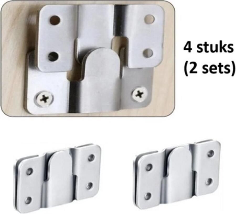TLVX 2 sets Sterke Meubel Klem Connectors Zilver 54mm x 30mm – Ophangsysteem Kast – Keukenkastjes – Fotolijsten – Bankstel samenvoegen – Beugel interlock – Muurhaken – RVS Bevestiging Gesp – Ophangbeugels – Demontabel – (4 stuks)