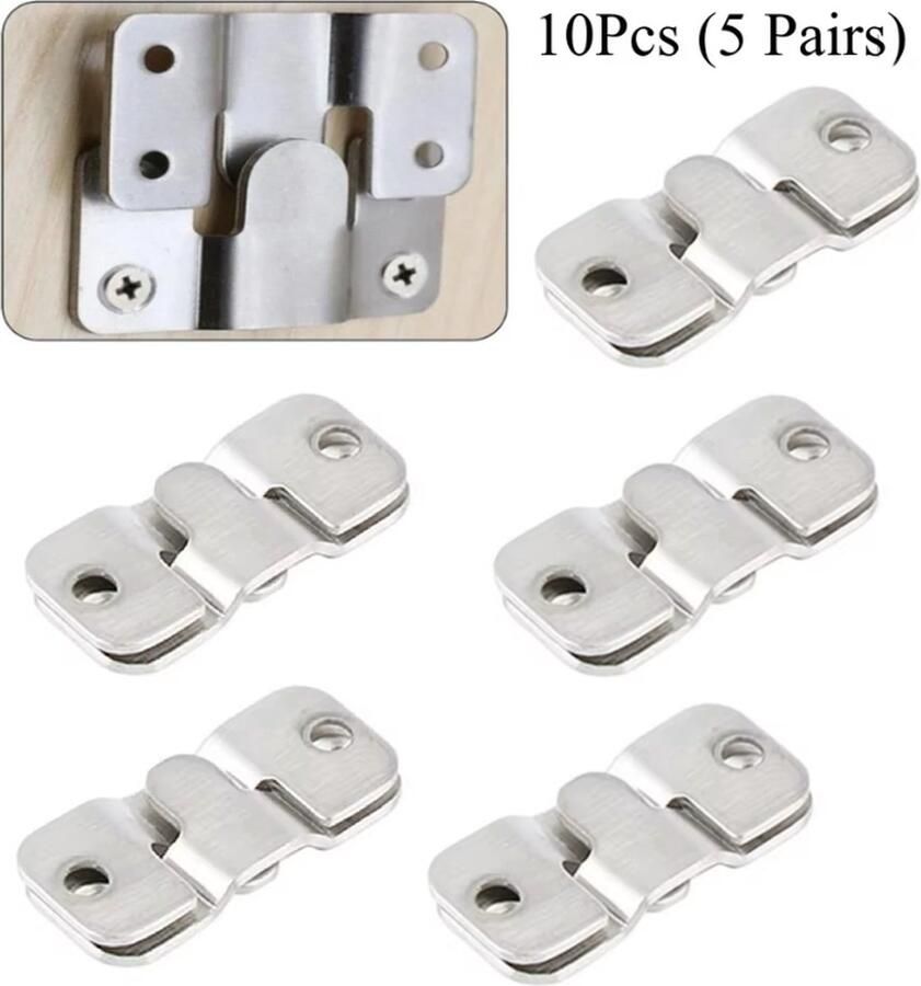 TLVX 5 sets Sterke Meubel Klem Connectors Zilver 44mm x 19mm – Ophangsysteem Kast – Keukenkastjes – Fotolijsten – Bankstel samenvoegen – Beugel interlock – Muurhaken – RVS Bevestiging Gesp – Ophangbeugels – Demontabel (10 stuks)