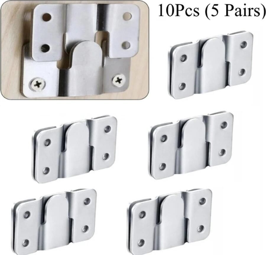 TLVX 5 sets Sterke Meubel Klem Connectors Zilver 54mm x 30mm – Ophangsysteem Kast – Keukenkastjes – Fotolijsten – Bankstel samenvoegen – Beugel interlock – Muurhaken – RVS Bevestiging Gesp – Ophangbeugels – Demontabel – (10 stuks)