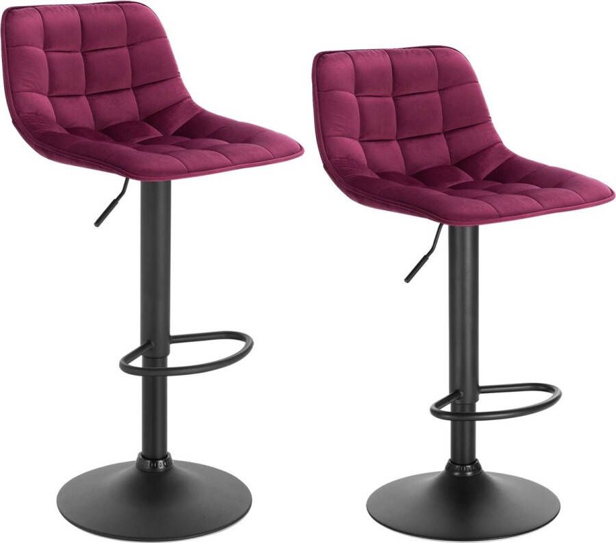 Tncy Set van 2 Fluwelen Barkruk Barkrukken Met Rugleuning Voetsteun Verstelbare Swivel Gas Lift Rood