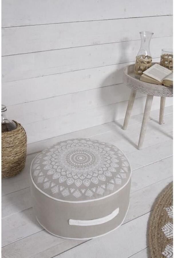 Today Ronde poef met etnische print Slow Life Beige 45x20 cm