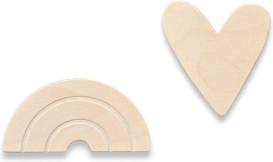 Toddie.nl Houten wandhaken kinderkamer Regenboog en hart blank