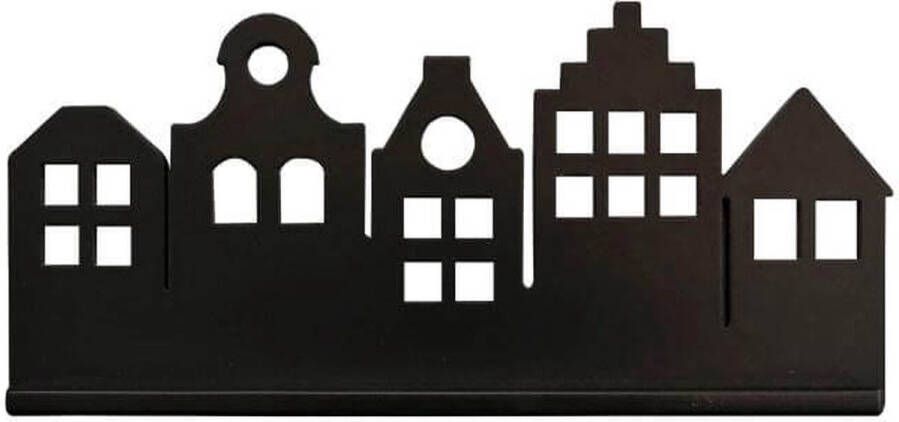 Toddie.nl Grote zwarte houten wandplank Grachtenpanden XL