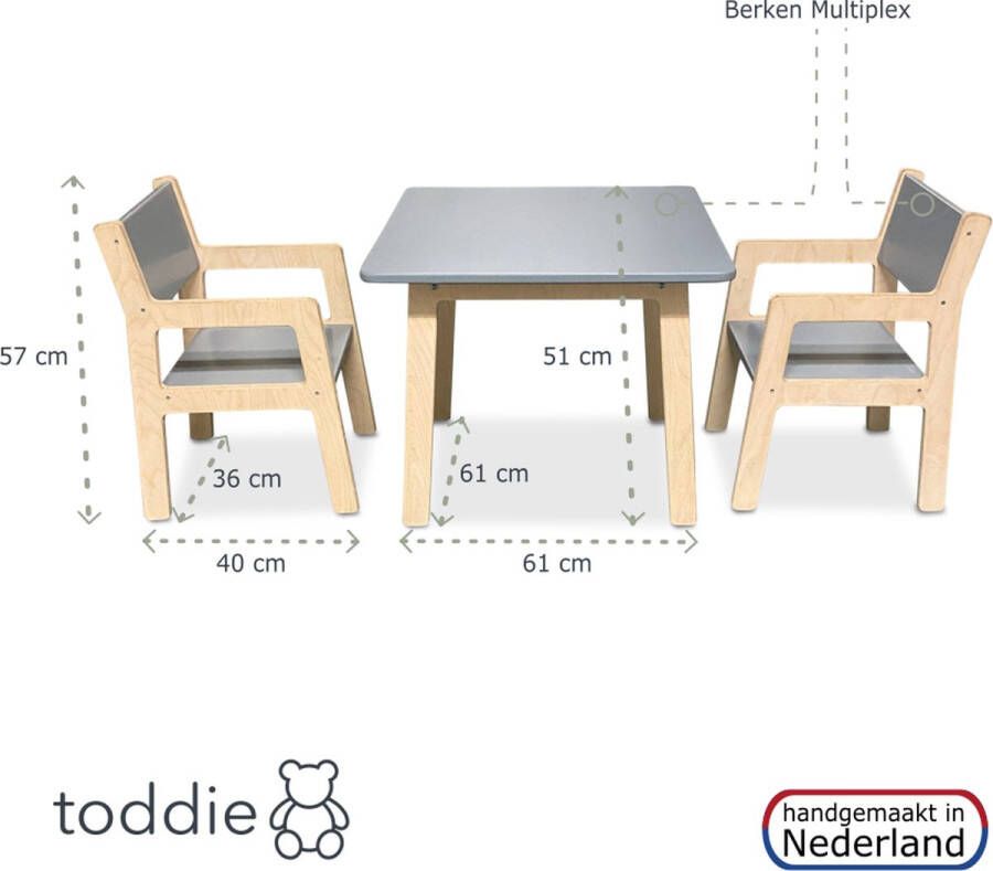 toddie.nl Houten kindermeubelsetje 4-7 jaar Tafeltje + 2 stoeltjes denim drift