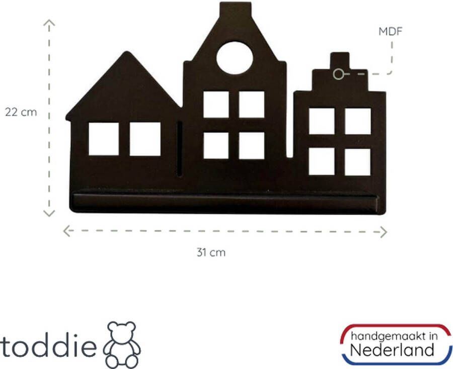 toddie.nl Houten wandplank Grachtenpanden zwart