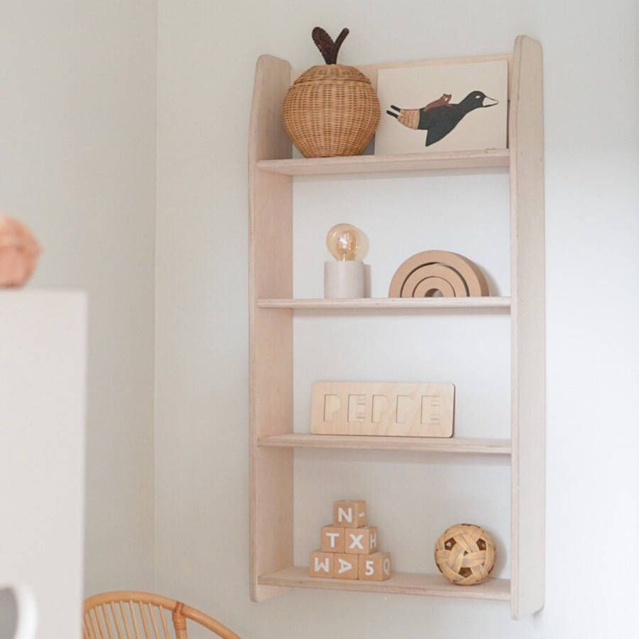 toddie.nl Montessori boeken wandkast kinderkamer 4 planken blank