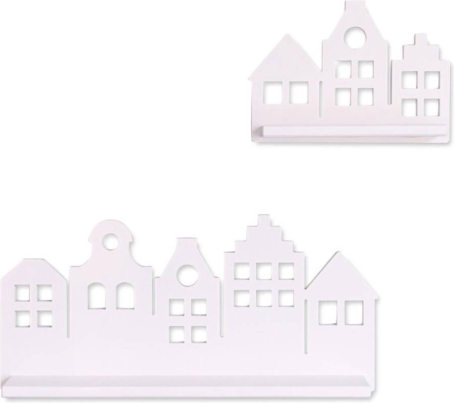 Toddie.nl Set à 2 stk Witte houten wandplanken Grachtenpanden