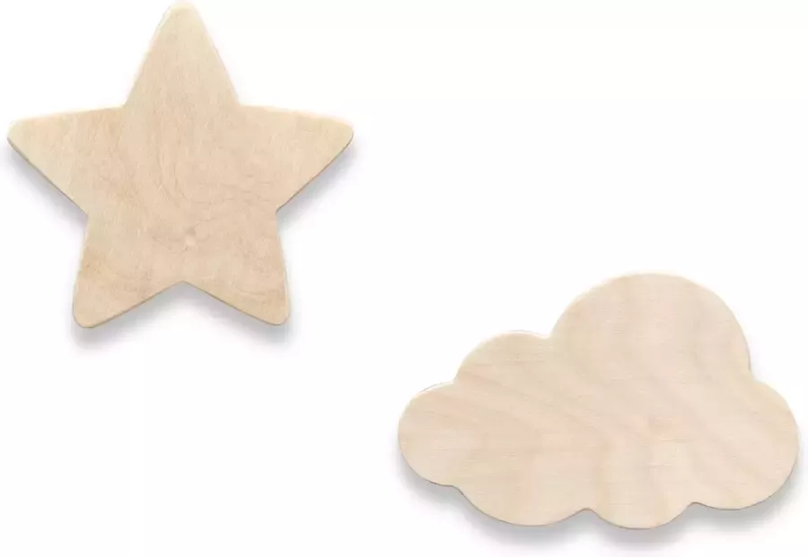 Toddie.nl Blank houten wandhaken kinderkamer Ster en Wolk