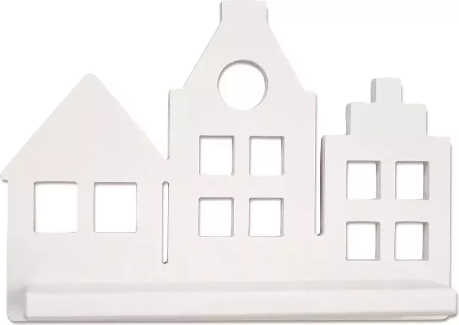 Toddie.nl Witte houten wandplank Grachtenpanden plank kinderkamer