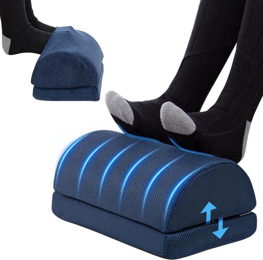 Todeco voetenbankje voor onder het bureau in hoogte verstelbare voetenbank ergonomisch voetenbankje met fleece voetvakje voetenbankje voor thuiskantoor (blauw)