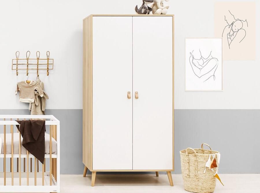 ToiToiKids Jort Kledingkast 2-Deurs Wit Naturel - Foto 3
