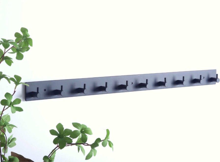 TOJ 10 Haaks Wandkapstok – 67cm Muur Wand Kapstok Hangende Design Muurkapstok Handdoekrek RVS Mat Zwart