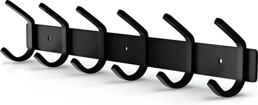 TOJ 12 Haaks Wandkapstok – 46cm Muur Wand Kapstok Hangende Design Muurkapstok Handdoekrek RVS Mat Zwart