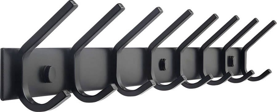 TOJ 16 Haaks Wandkapstok – 62cm Muur Wand Kapstok Hangende Design Muurkapstok Handdoekrek RVS Mat Zwart