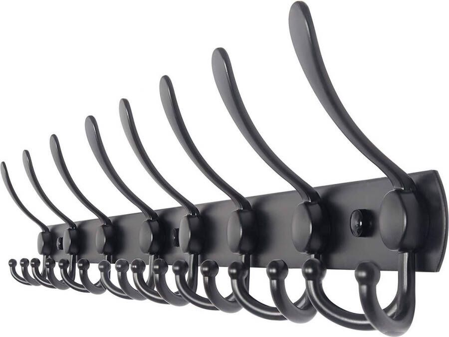 TOJ 24 Haaks Wandkapstok – 75cm Muur Wand Kapstok Hangende Design Muurkapstok Handdoekrek RVS Mat Zwart