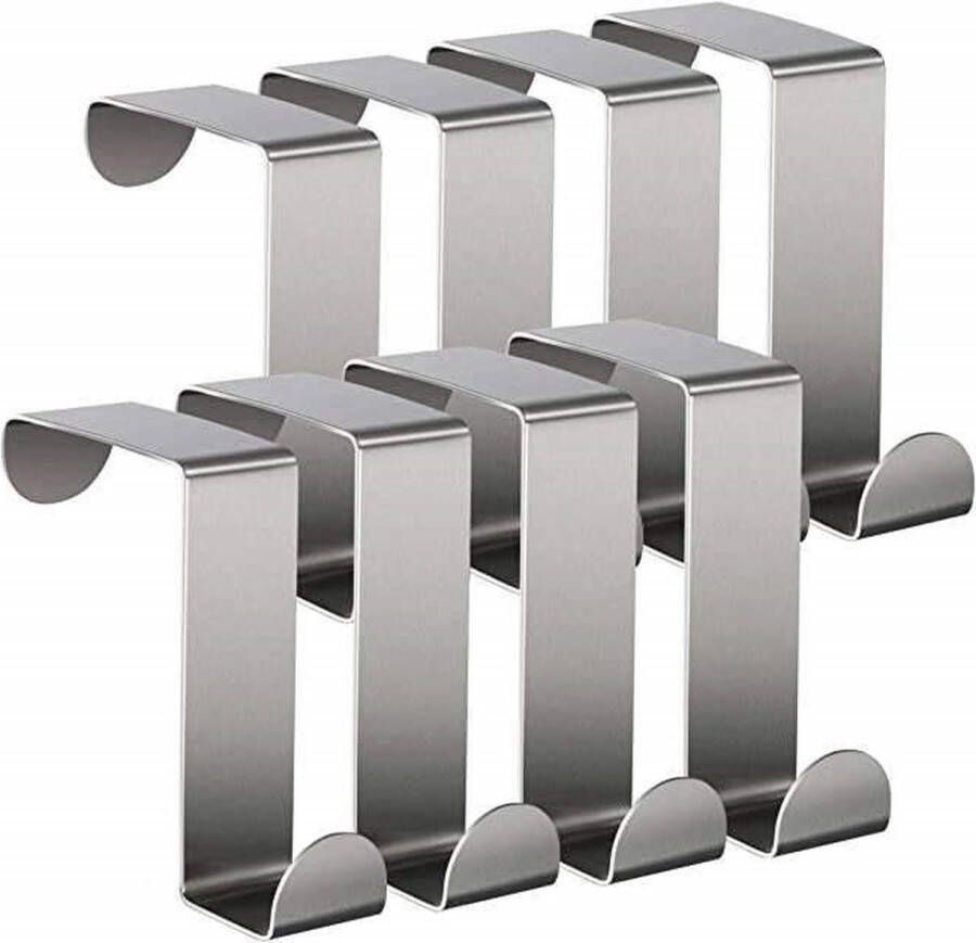TOJ Deurhaken Set van 8 Stuks Keukenkast Deur Kapstokhaken Ophanghaken Deurkapstok 5KG Belastbaar RVS Zilver