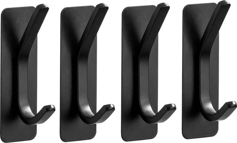 TOJ Kapstokhaken Ophanghaken Wandkapstok Haken Muurhaken Set Van 4 Stuks – Mat Zwart – Incl. Plakstrip